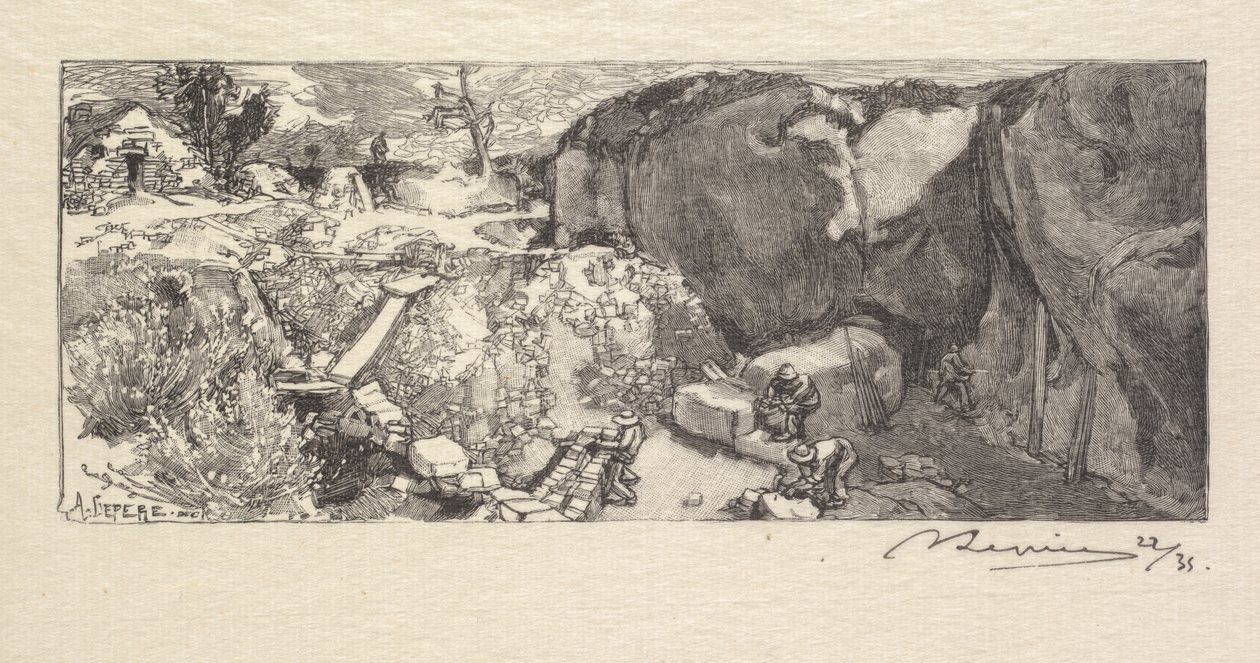 Fontainebleau Bos: Zandsteengroeve door Auguste Louis Lepère