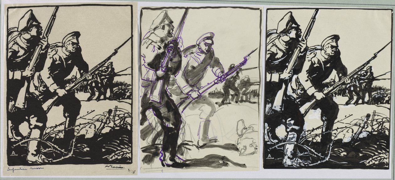 Russische infanterie door Auguste Louis Lepère