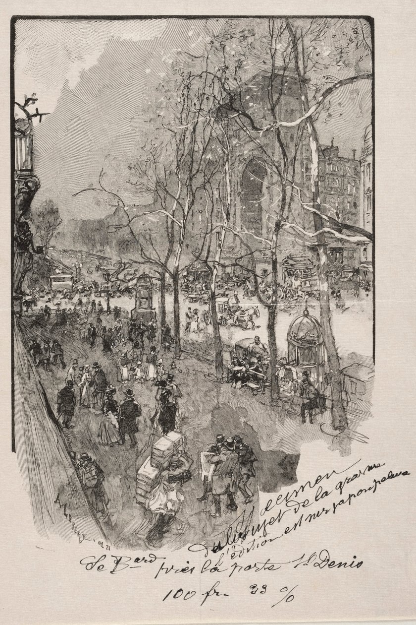 Les Boulevards, près de la Porte St. Denis door Auguste Louis Lepère