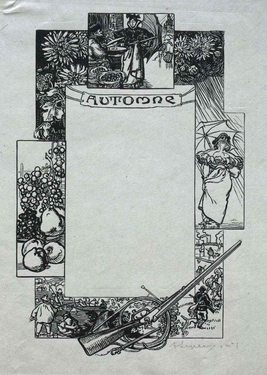 Parijs Almanak, 1897: Decoratieve Rand, Herfst door Auguste Louis Lepère