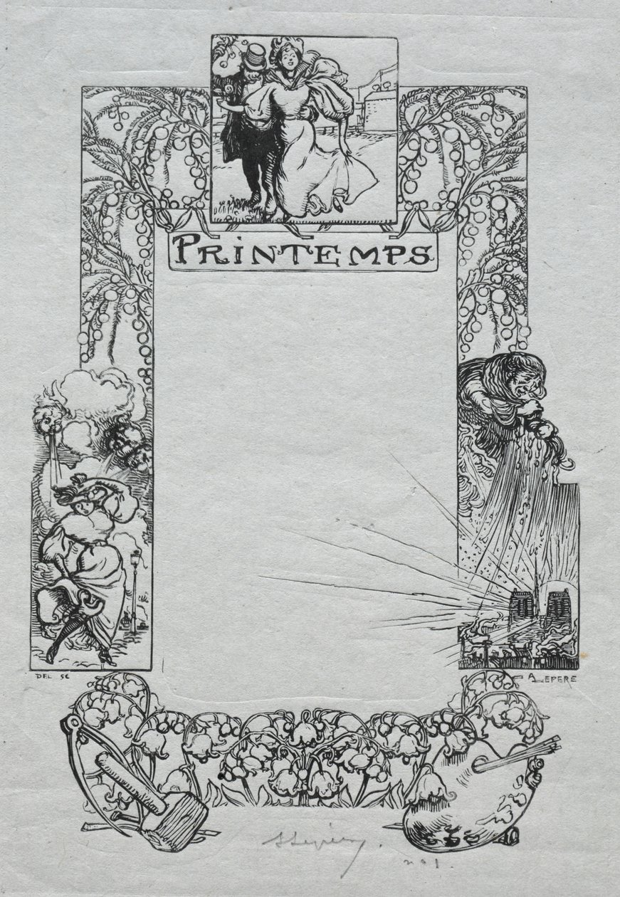 Parijs Almanak, 1897: Decoratieve Rand, Lente door Auguste Louis Lepère