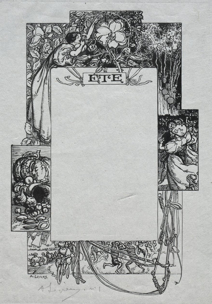 Parijs Almanak, 1897: Decoratieve Rand, Zomer door Auguste Louis Lepère