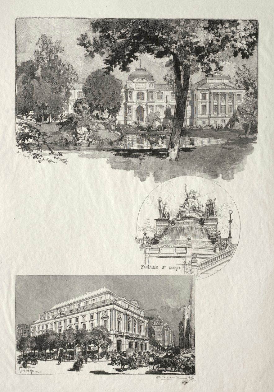 Rouen Illustré: La Musée; Fontaine St. Marie; Le Théâtre des Arts door Auguste Louis Lepère