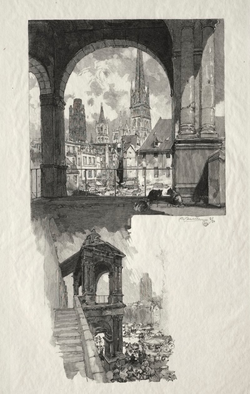 Rouen Illustré: Place de la Haute Vieille Tour; Edicule de la Fierte door Auguste Louis Lepère