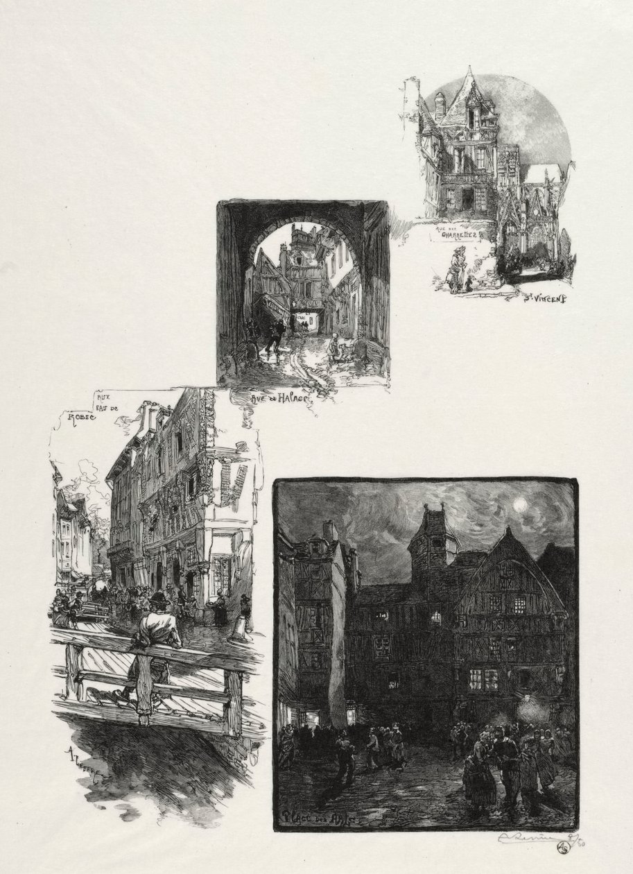 Rouen Illustré: Rue des Charretes; Rue de Halage; Rue Eau de Robec; Place des Arts door Auguste Louis Lepère
