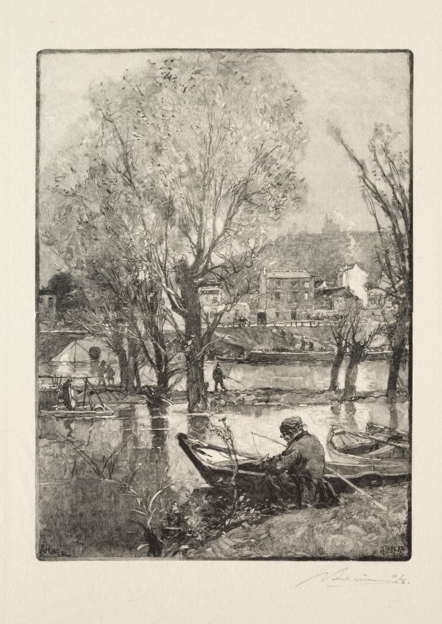 Een hoek van het eiland Billancourt door Auguste Louis Lepère