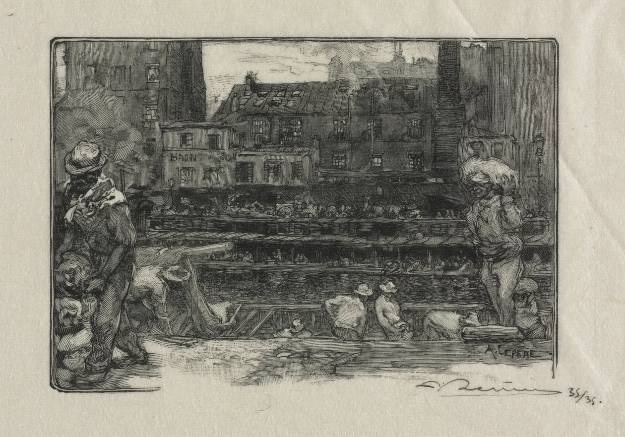 Lossers van gips Canal St. Martin, 1890 door Auguste Louis Lepère