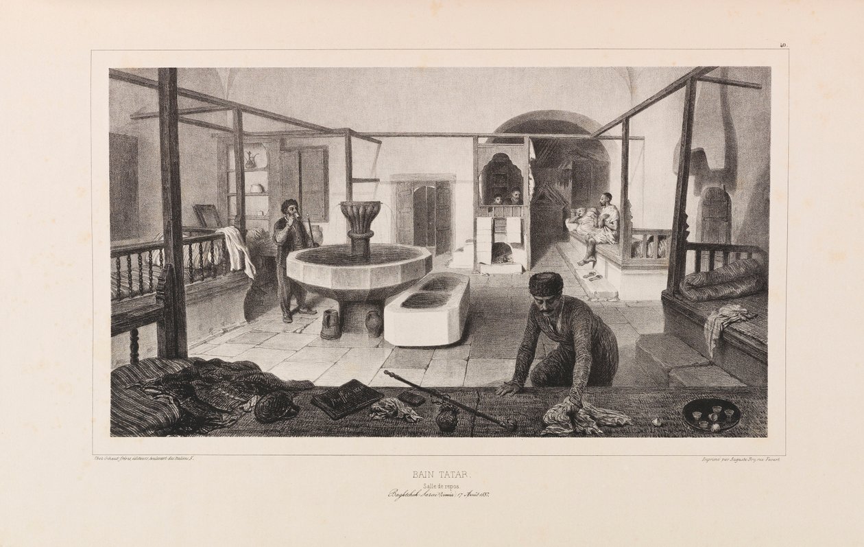 Tatarenbad, rustkamer. Uit Voyage dans la Russie door Anatole de Demidoff, 1837 door Auguste Raffet