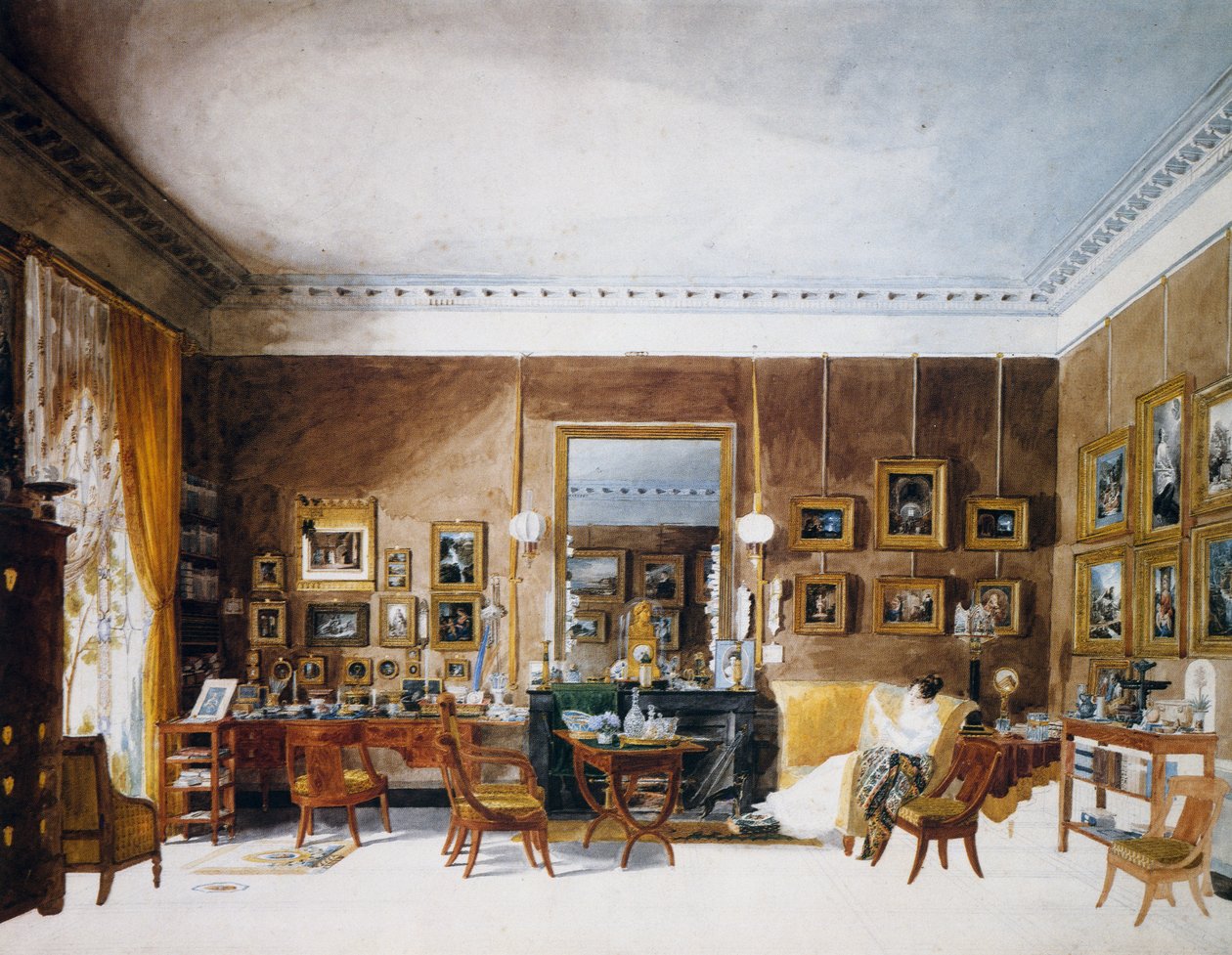 Woonkamer van Hertogin van Berry in Tuilerieën, aquarel door Garnerey Auguste (1785-1824), Frankrijk door Auguste Simon Garneray