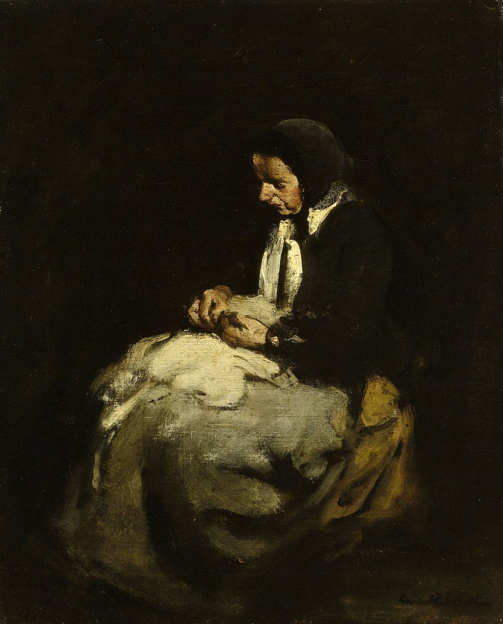 Naaiende vrouw door Auguste Theodule Ribot