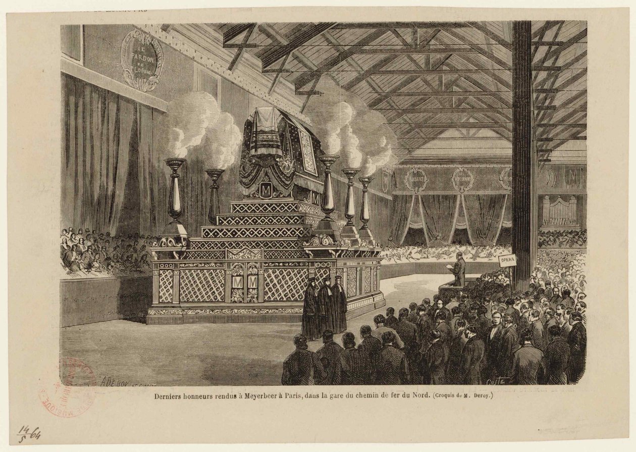 Laatste eer aan Giacomo Meyerbeer in Parijs, op het Noordstation op 6 mei 1864, ca 1864 door Auguste Victor Deroy