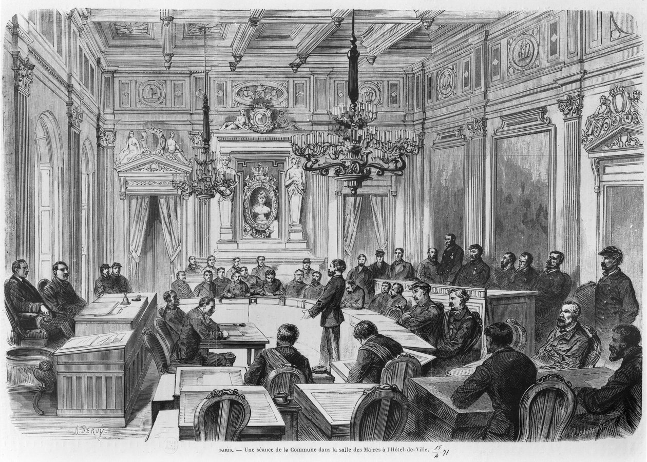 Leden van de Commune in vergadering in het Hotel de Ville, Salle des Maires, Parijs, 1871 door Auguste Victor Deroy