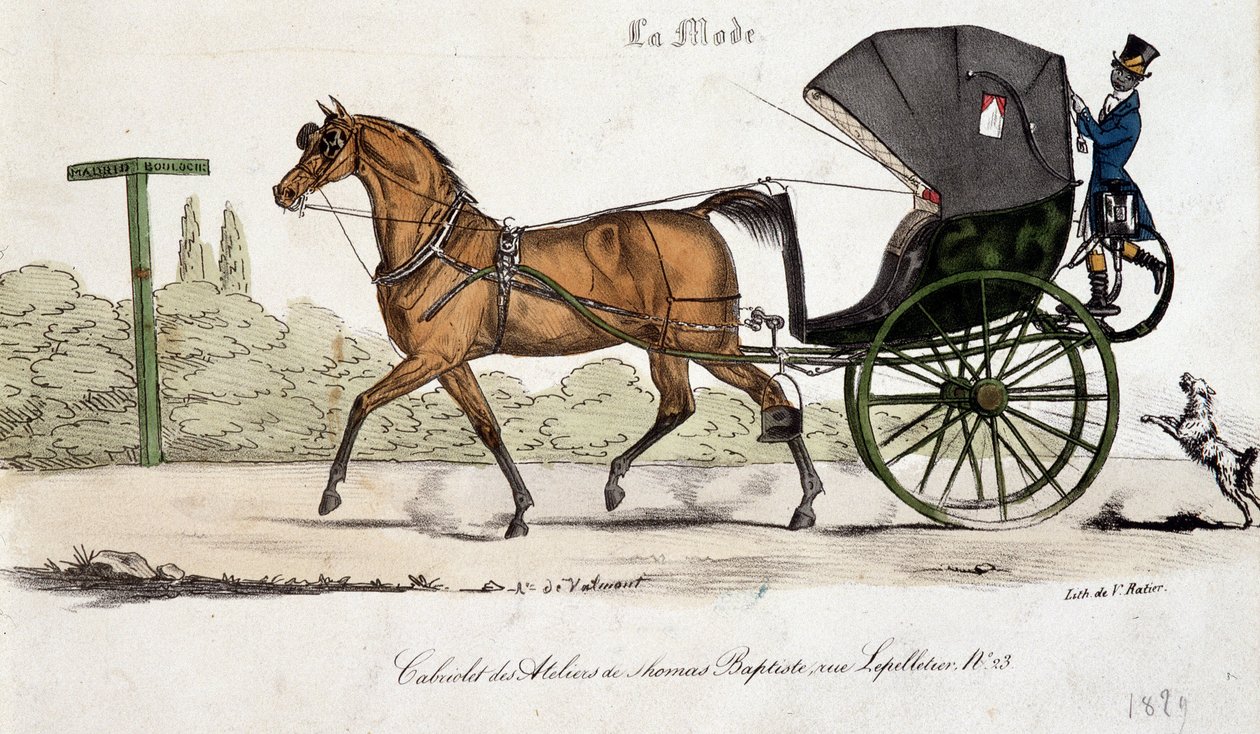 Cabriolet van de ateliers van Thomas Baptiste - gravure door Valmont door Auguste de (after) Valmont