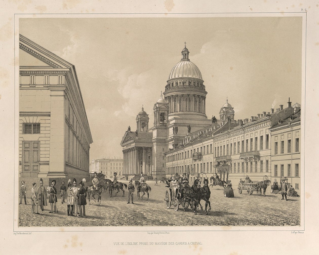 Sint-Isaacskathedraal gezien vanaf de Cavalerie Manege uit: De bouw van de Sint-Isaacskathedraal, 1845 door Auguste de Montferrand