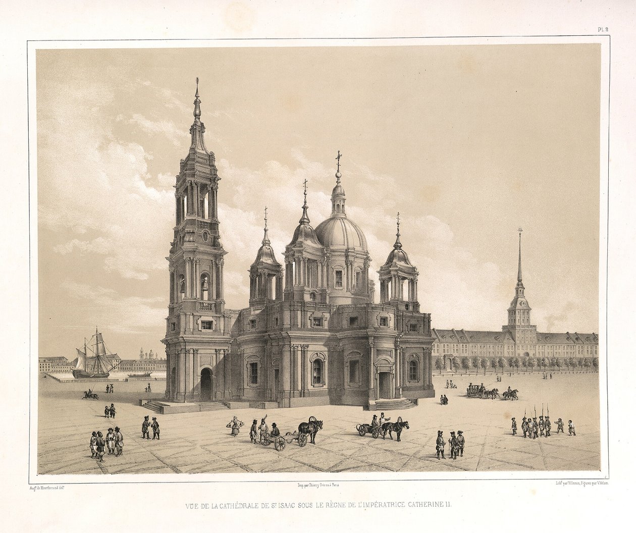 Uitzicht op de Sint-Isaacskathedraal ten tijde van Catharina II Uit: De bouw van de Sint-Isaacskathedraal, 1845 door Auguste de Montferrand