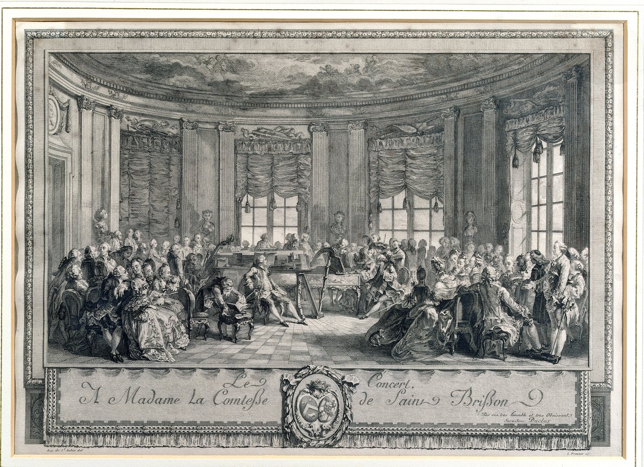 Het concert bij de gravin van Saint Brisson, gegraveerd door L. Provost door Augustin de Saint Aubin