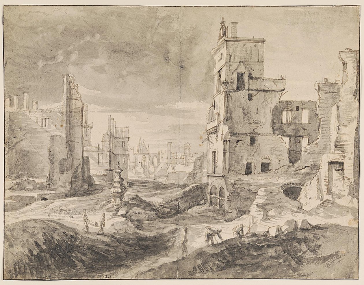 Brussel na het bombardement in 1695 door Augustin Coppens