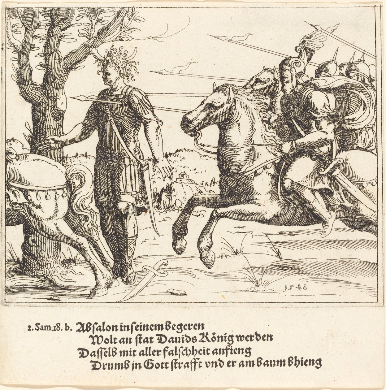 Absalom Gedood door Joab door Augustin Hirschvogel