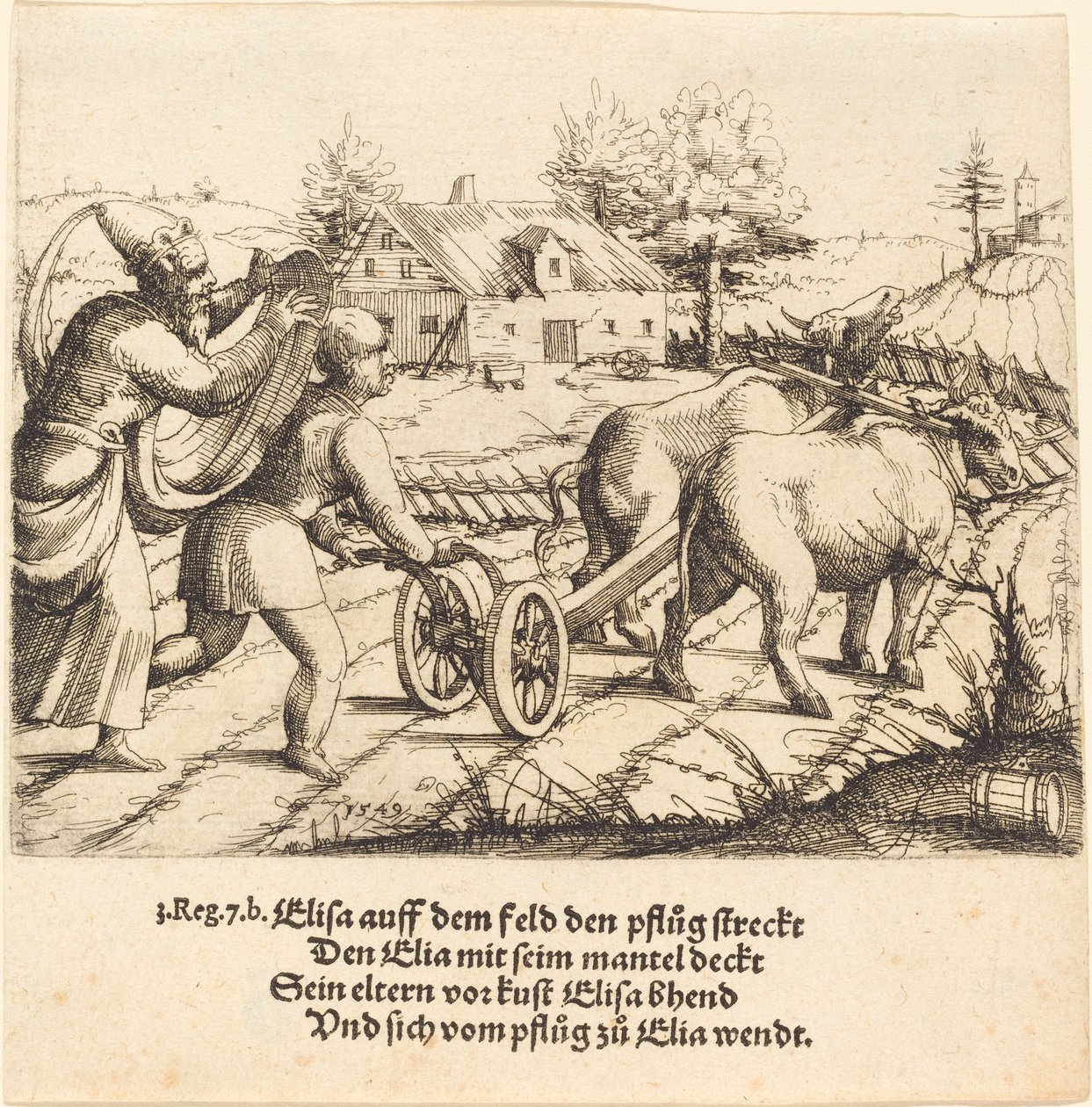 Elia zalft Elisa, 1549 door Augustin Hirschvogel
