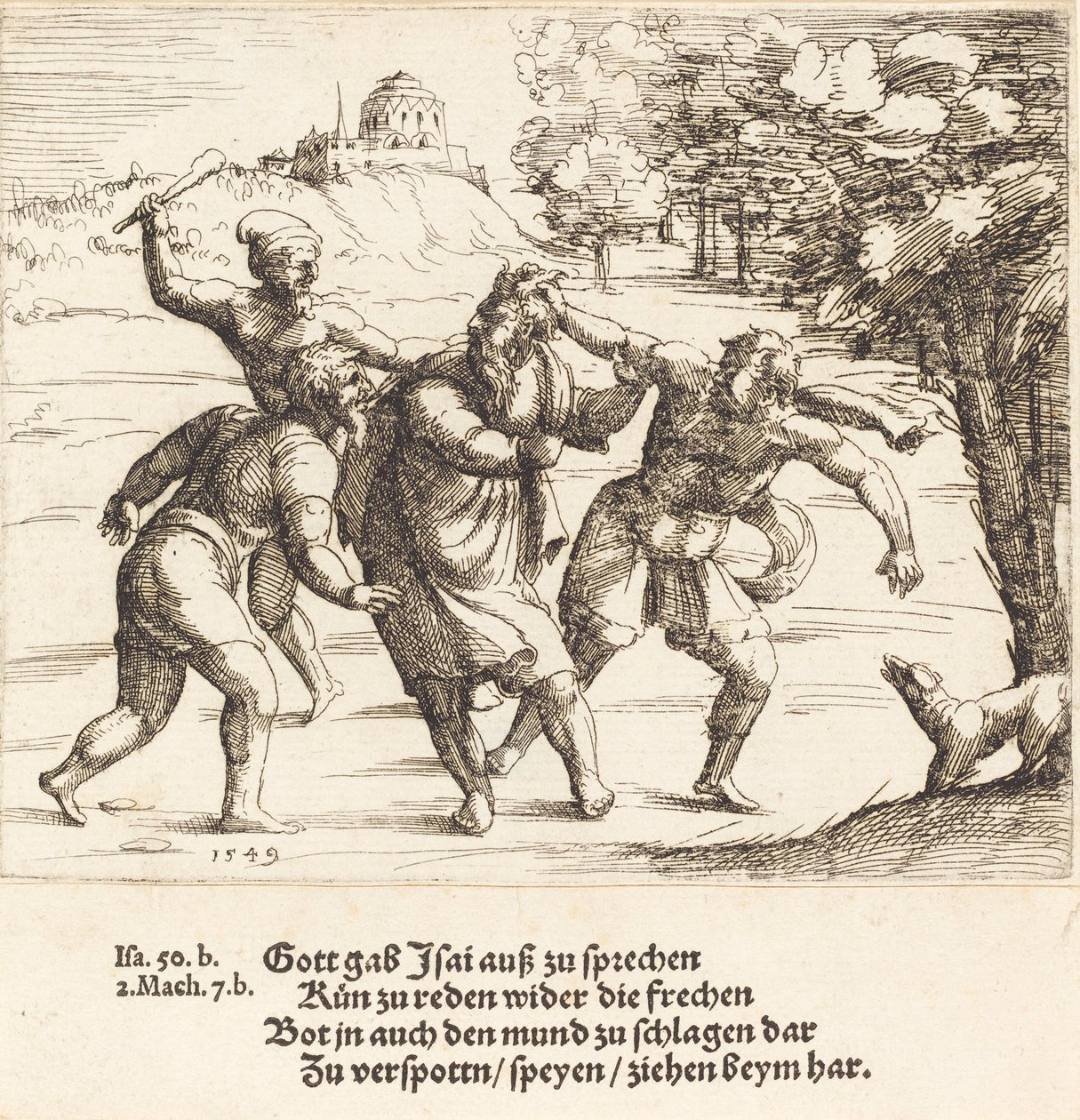 Jesaja accepteert spot vanwege zijn geloof, 1549 door Augustin Hirschvogel