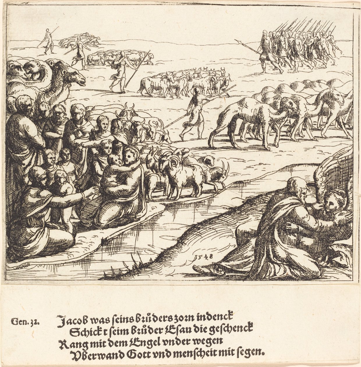 Jakob worstelt met de Engel, 1548 door Augustin Hirschvogel