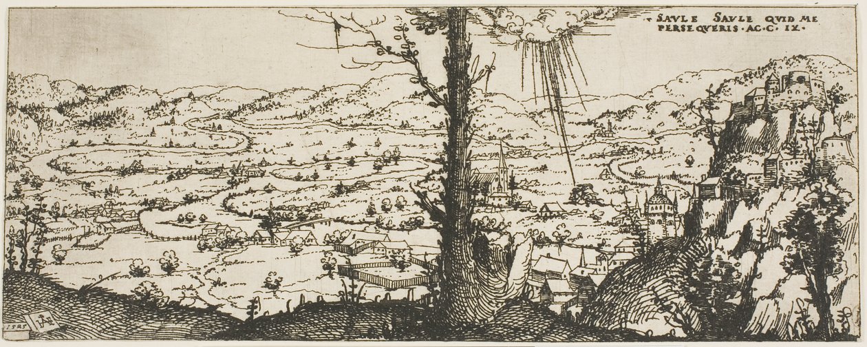Landschap met een Boom in het Midden van de Voorgrond door Augustin Hirschvogel