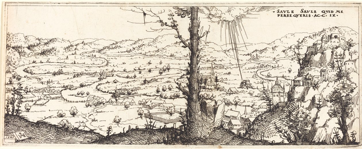 Landschap met de Bekering van Sint Paulus door Augustin Hirschvogel