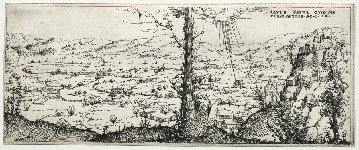 Landschap met de bekering van saulus door Augustin Hirschvogel