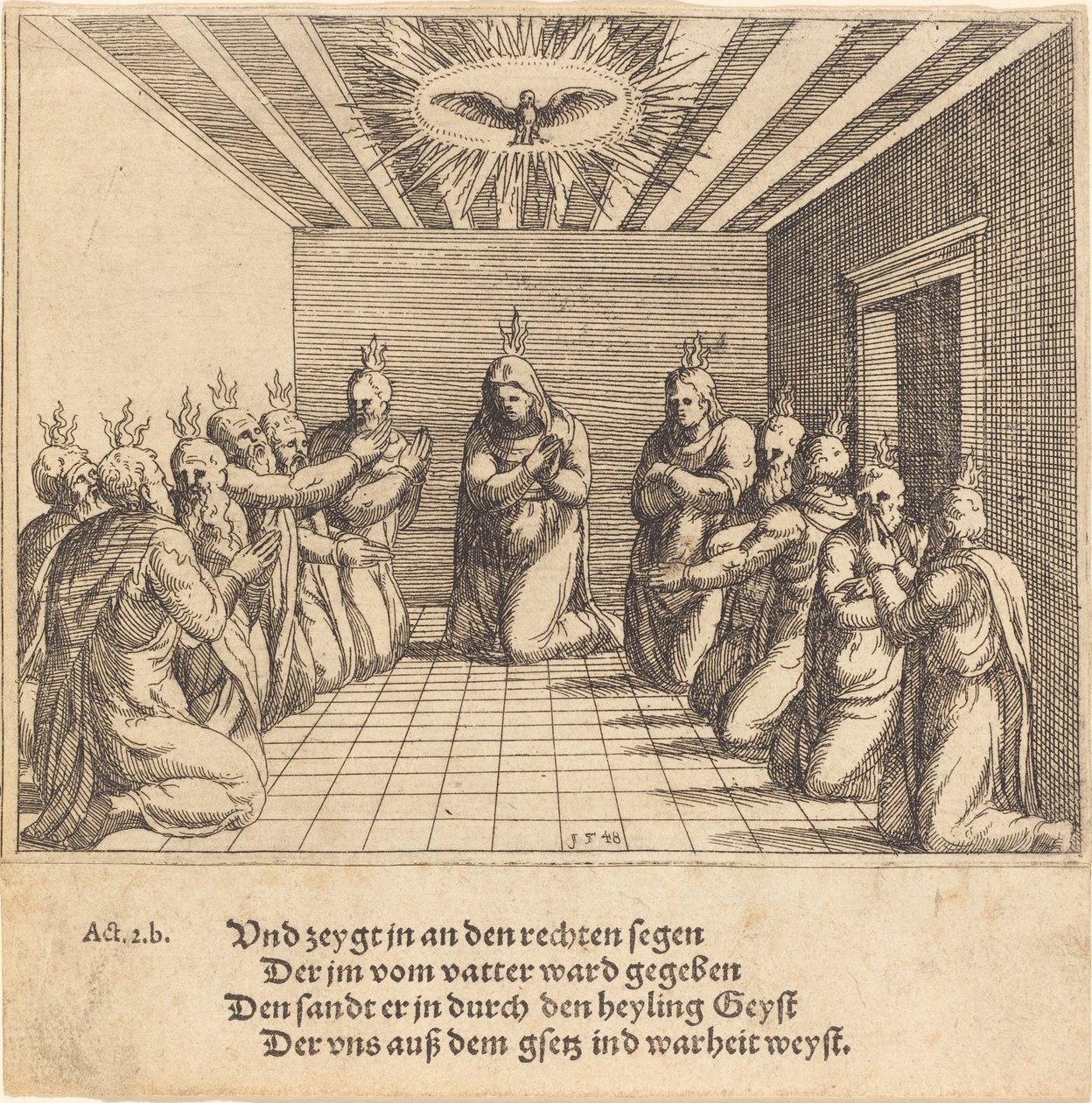 De nederdaling van de Heilige Geest door Augustin Hirschvogel