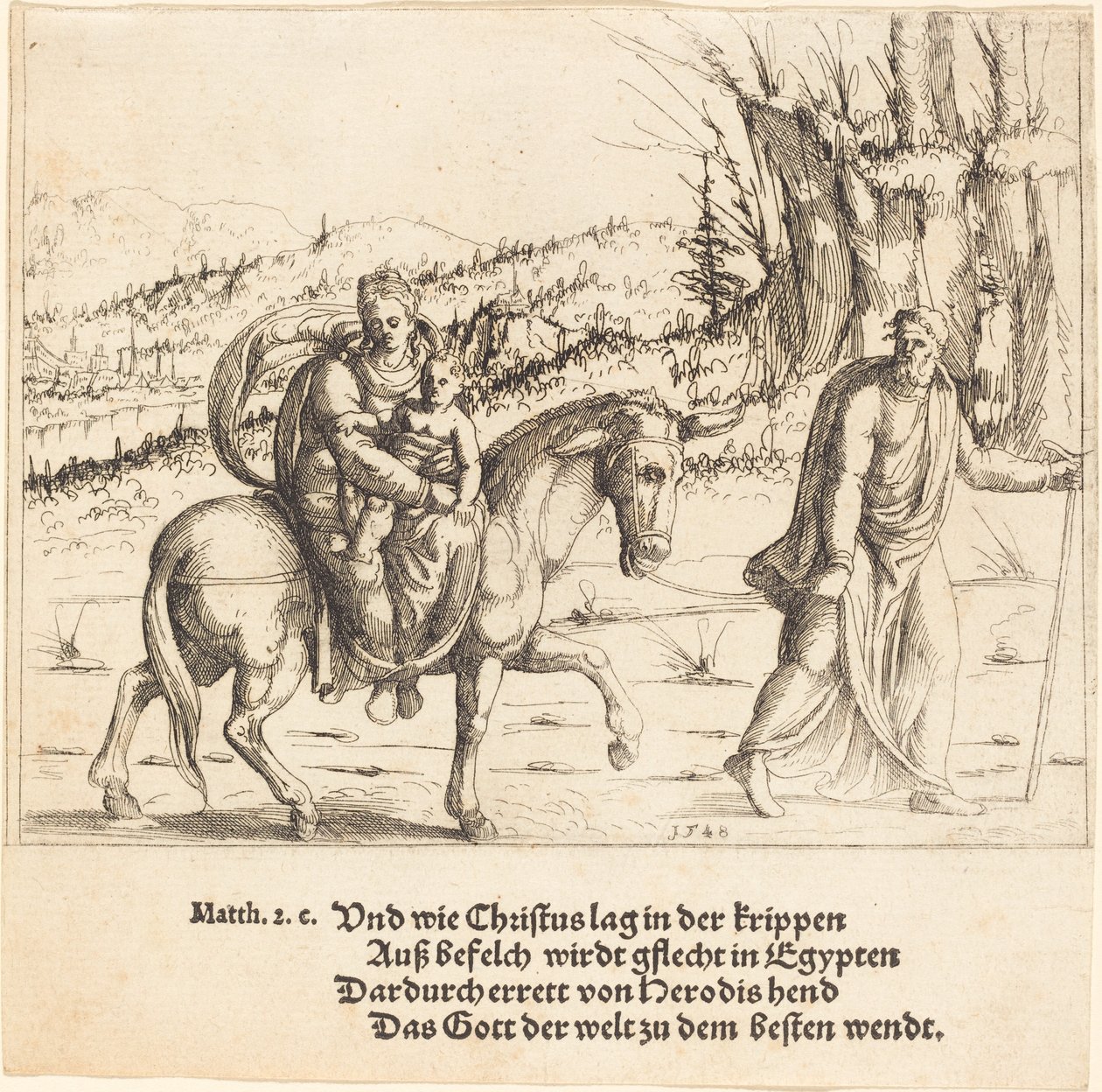 De vlucht naar Egypte, 1548 door Augustin Hirschvogel