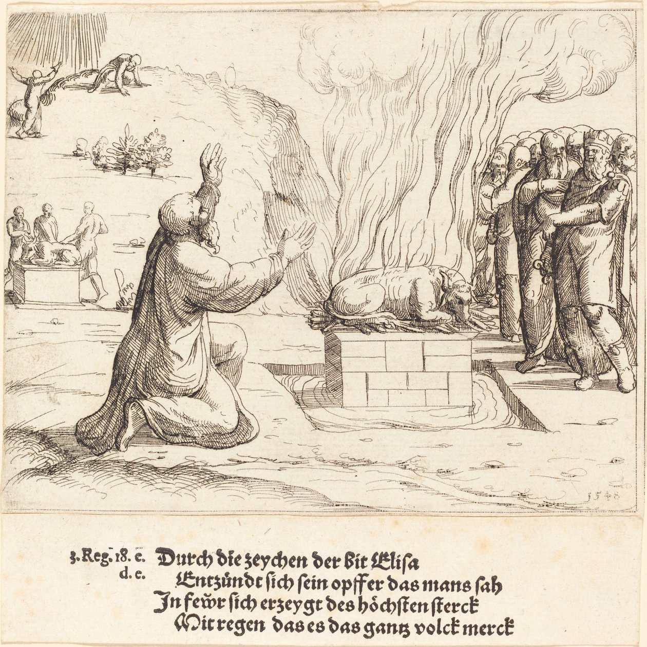 De rivaliserende offers van Elia en de priesters van Baäl, 1548 door Augustin Hirschvogel