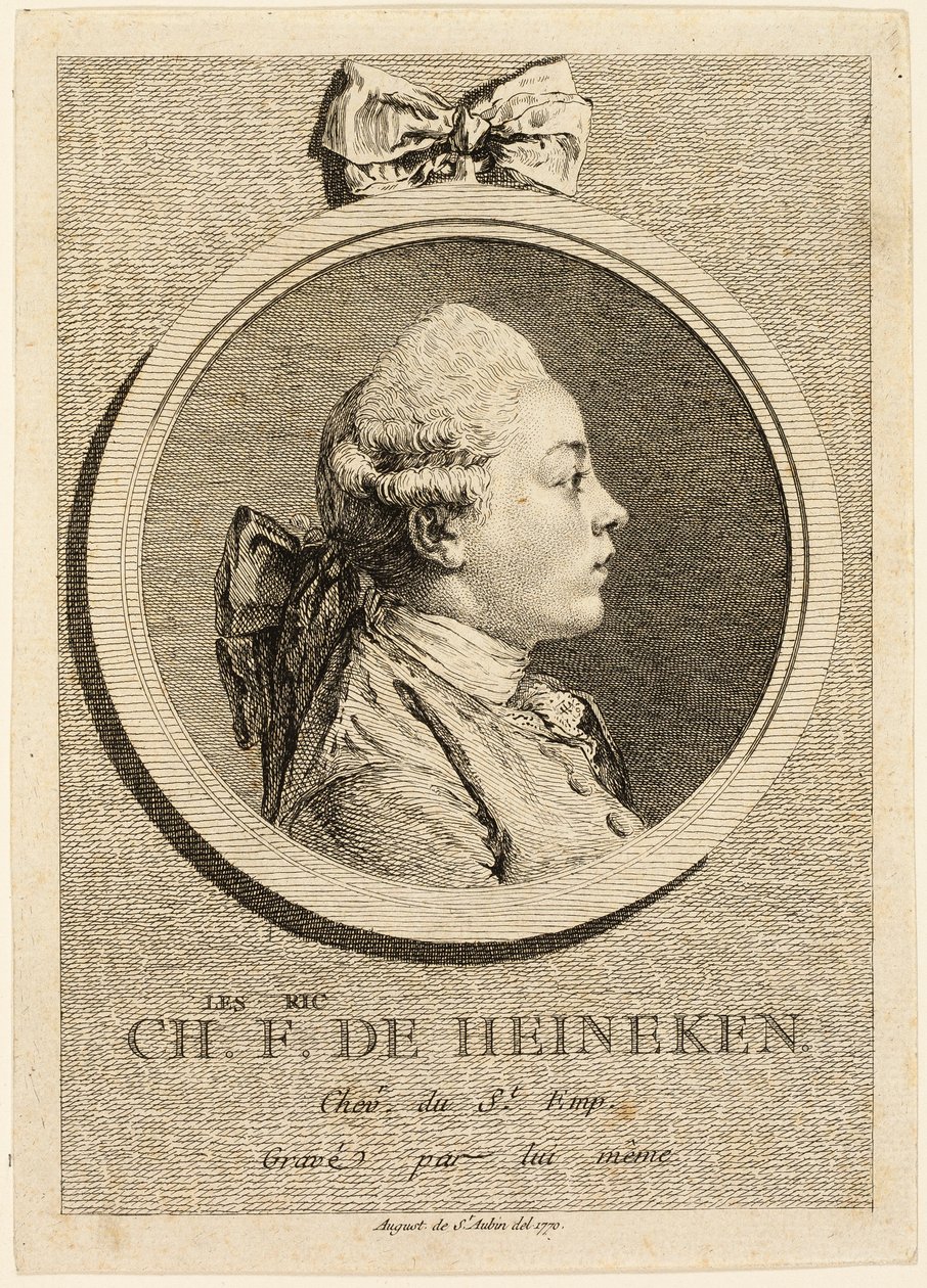 Portret van Charles Frederick de Heincken door Augustin de Saint-Aubin