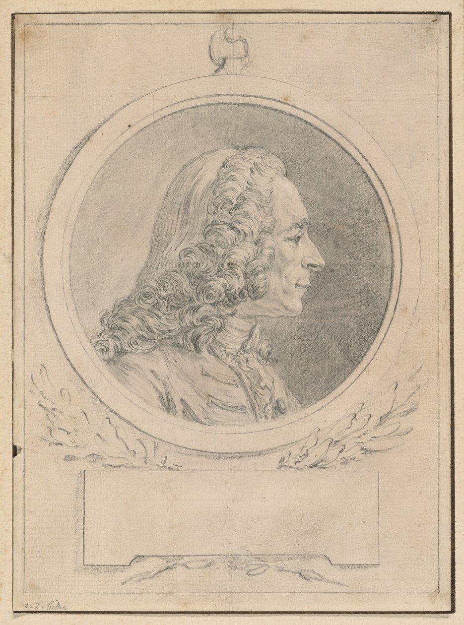 Portret van Voltaire, naar zijn buste door Jean-Baptiste Lemoyne II door Augustin de Saint-Aubin