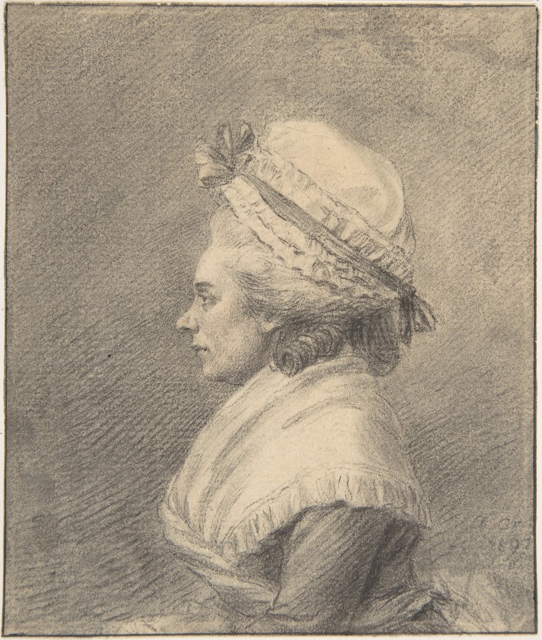 Profiel van een dame met muts door Augustin de Saint-Aubin