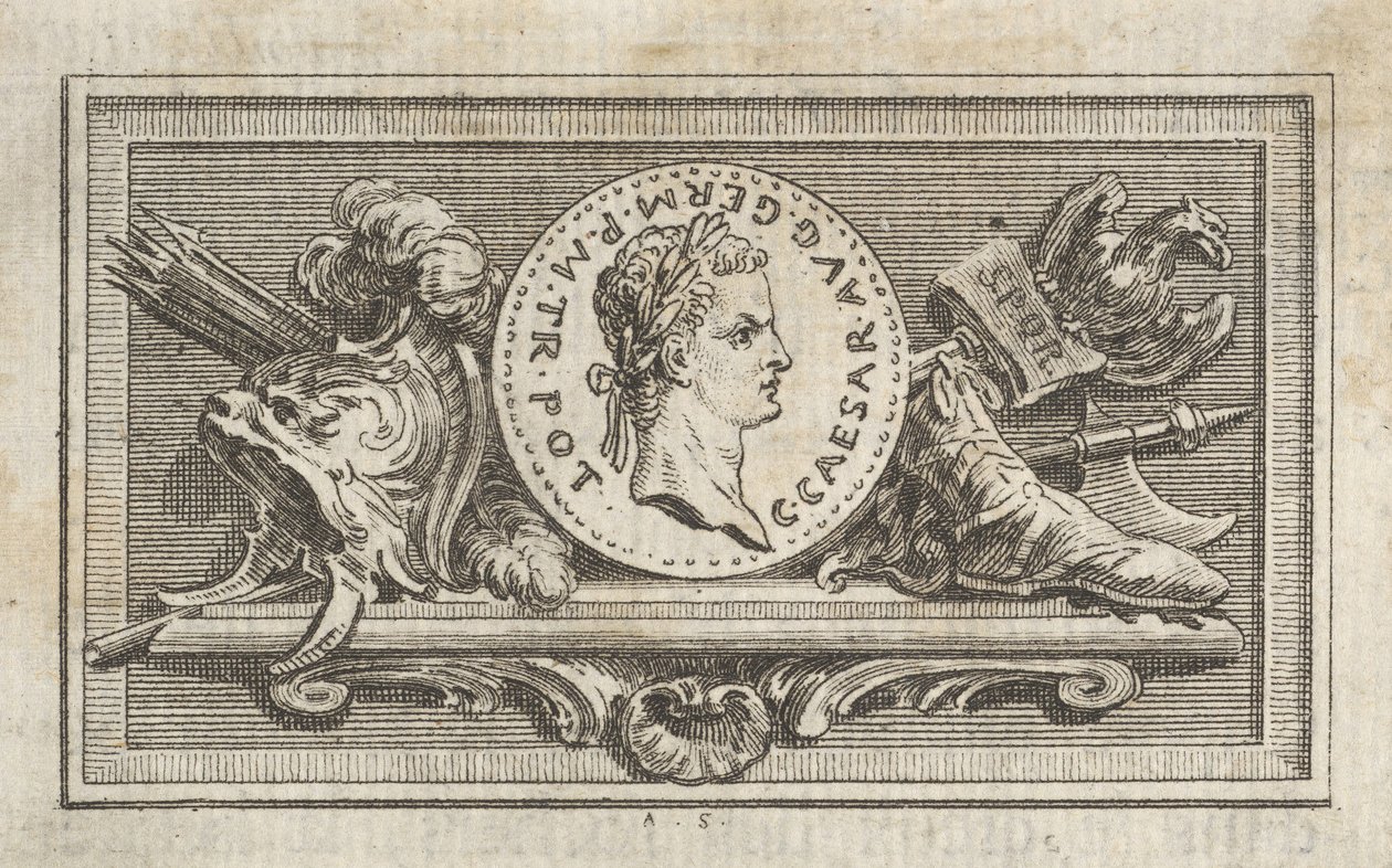 Medaille met portret van Caligula in het 6e Boek, uit Tibère ou les six premi... door Augustin de Saint-Aubin