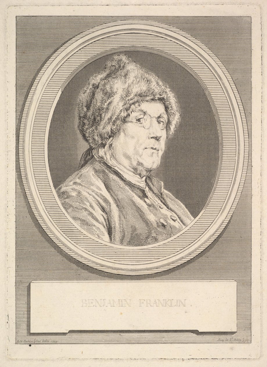 Portret van Benjamin Franklin, 1777 door Augustin de Saint Aubin
