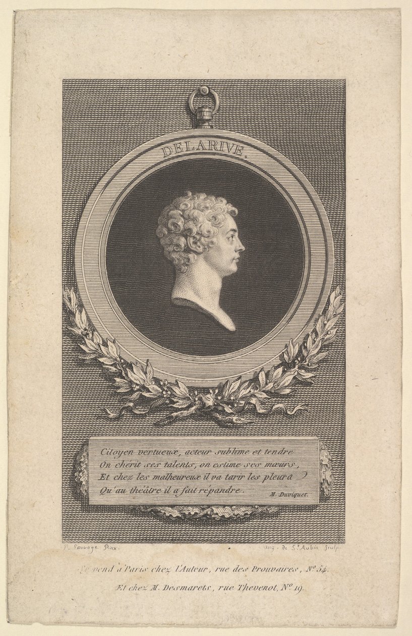 Portret van De Larive, 1785 door Augustin de Saint Aubin