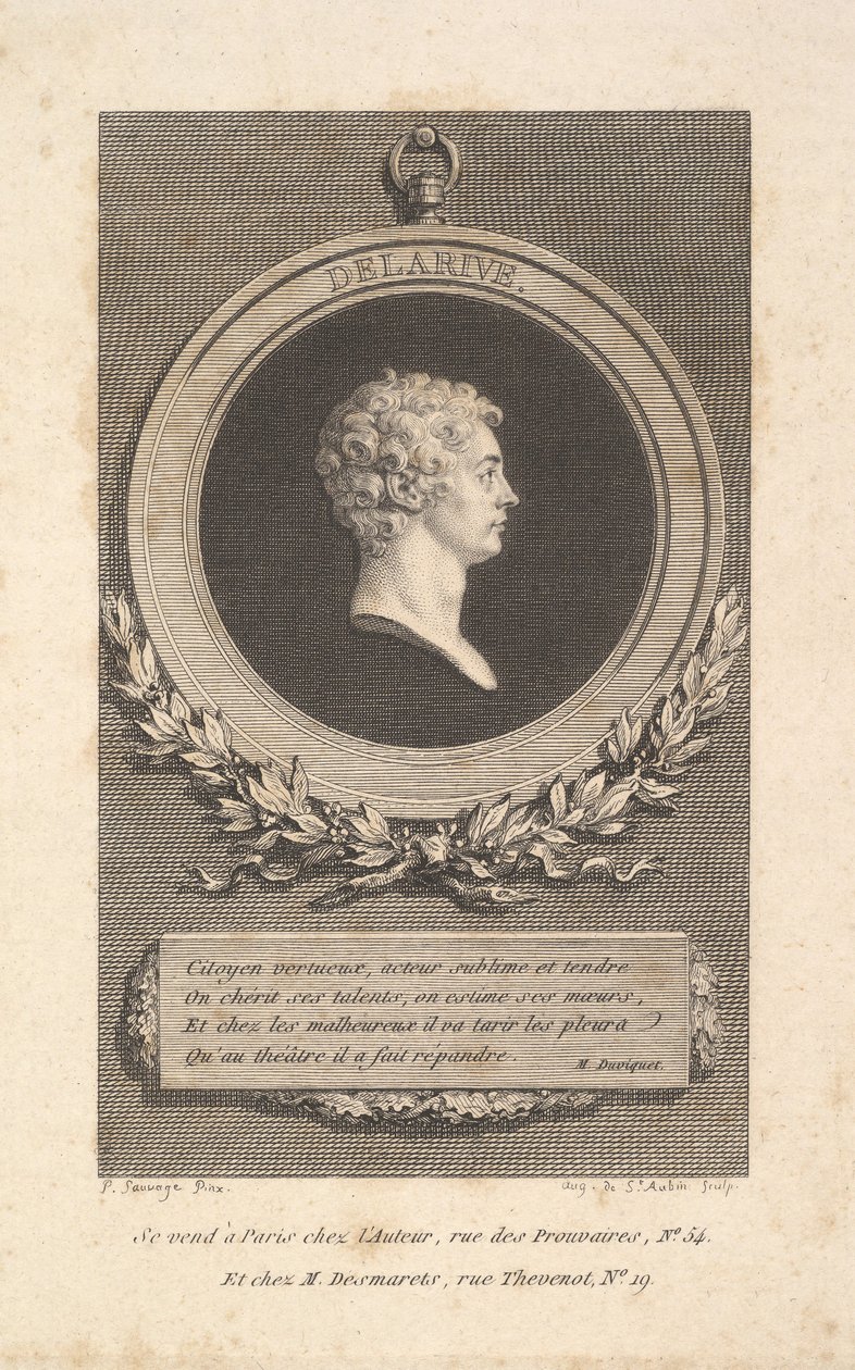 Portret van De Larive door Augustin de Saint-Aubin