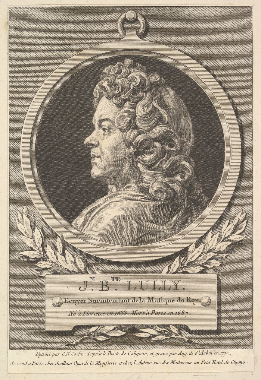 Portret van Jean-Baptiste Lully door Augustin de Saint-Aubin