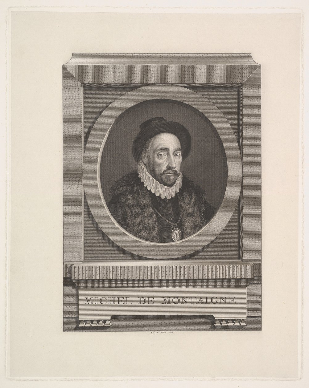 Portret van Michel de Montaigne door Augustin de Saint Aubin