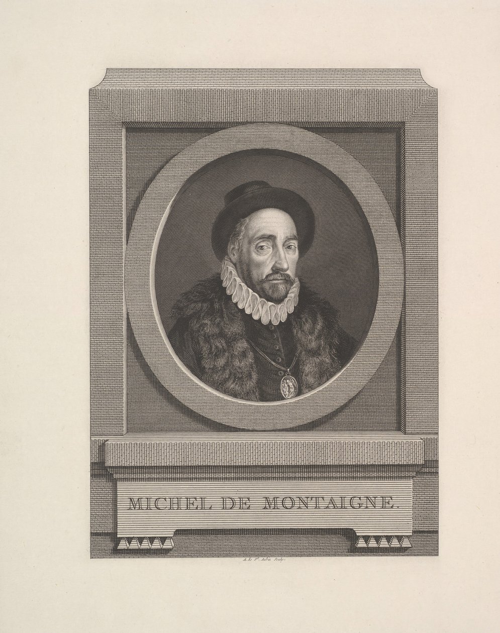 Portret van Michel de Montaigne, 1774 door Augustin de Saint Aubin