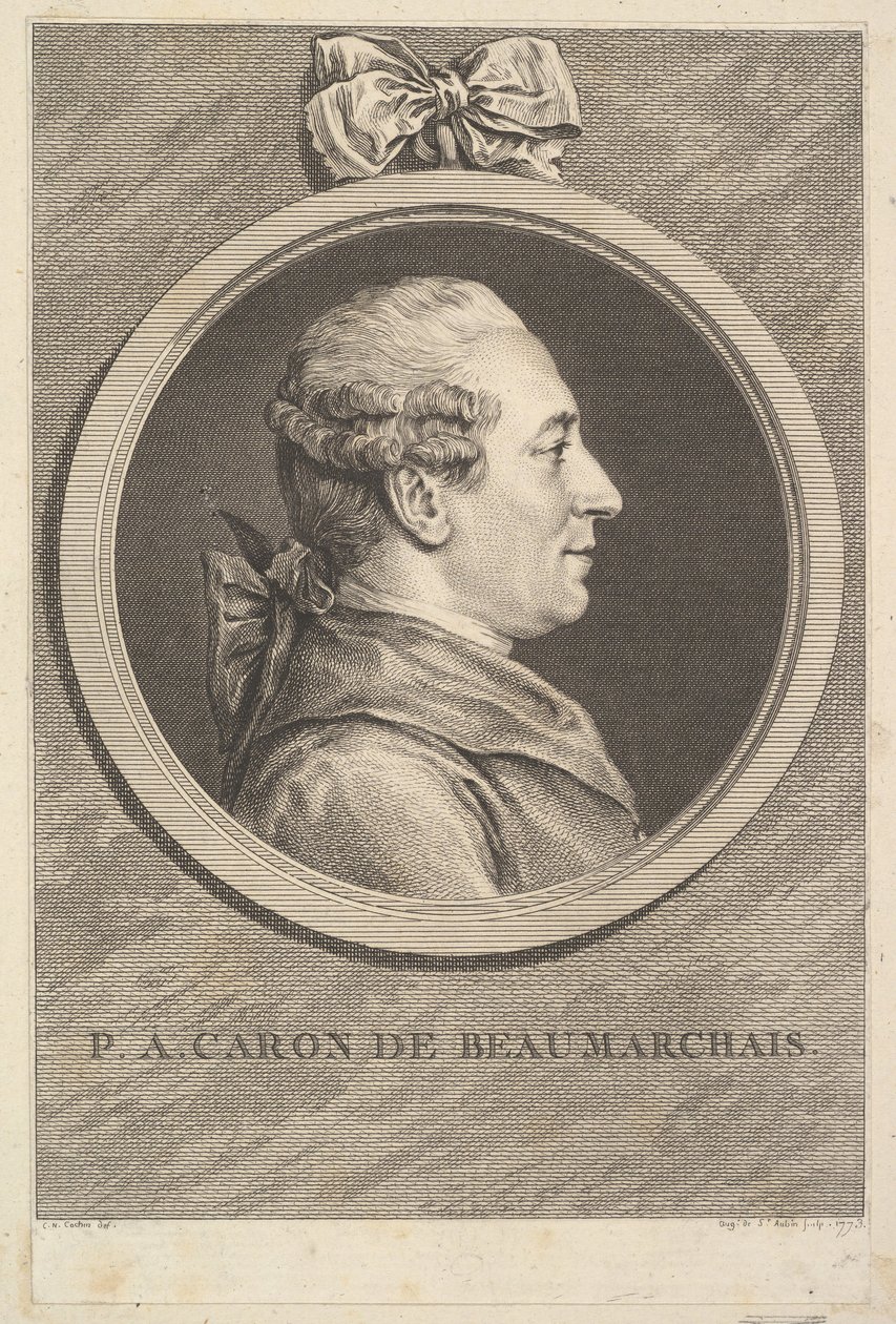 Portret van P. A. Caron de Beaumarchais, 1773 door Augustin de Saint Aubin