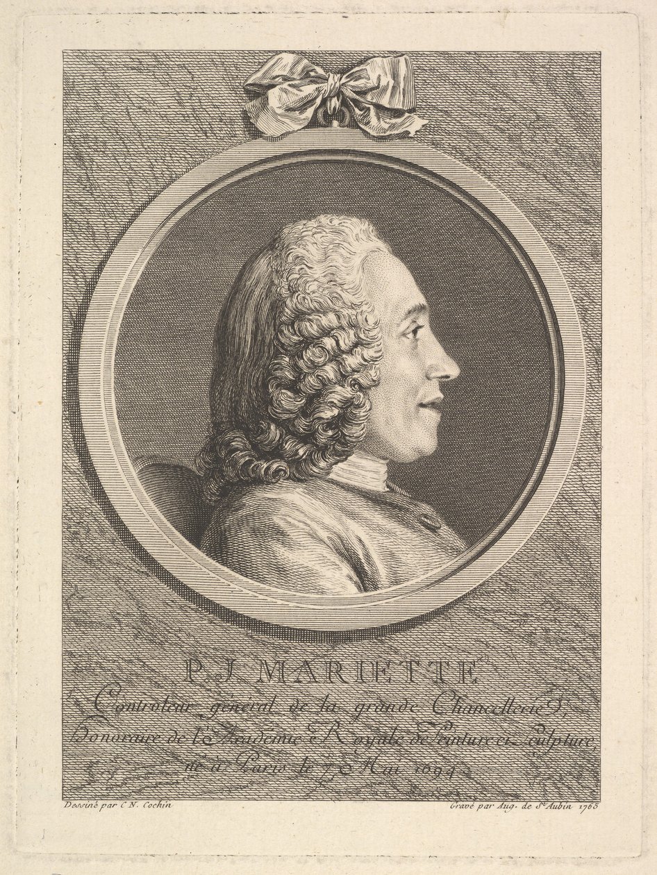 Portret van Pierre-Jean Mariette door Augustin de Saint-Aubin