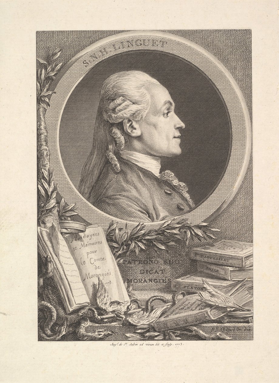 Portret van Simon-Nicolas-Henri Linguet, 1773 door Augustin de Saint Aubin