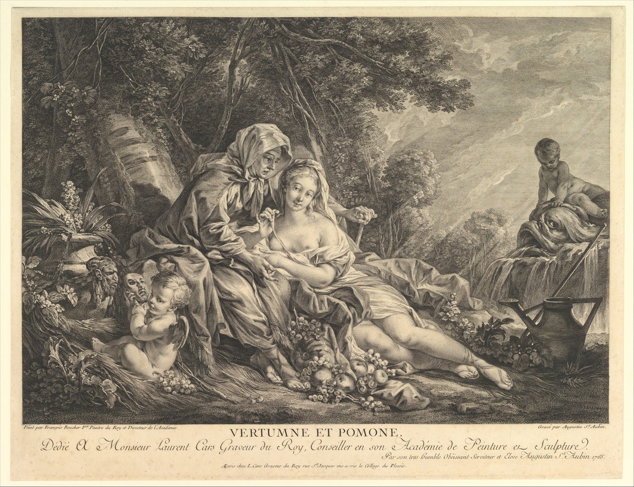 Vertumnus en Pomona door Augustin de Saint Aubin