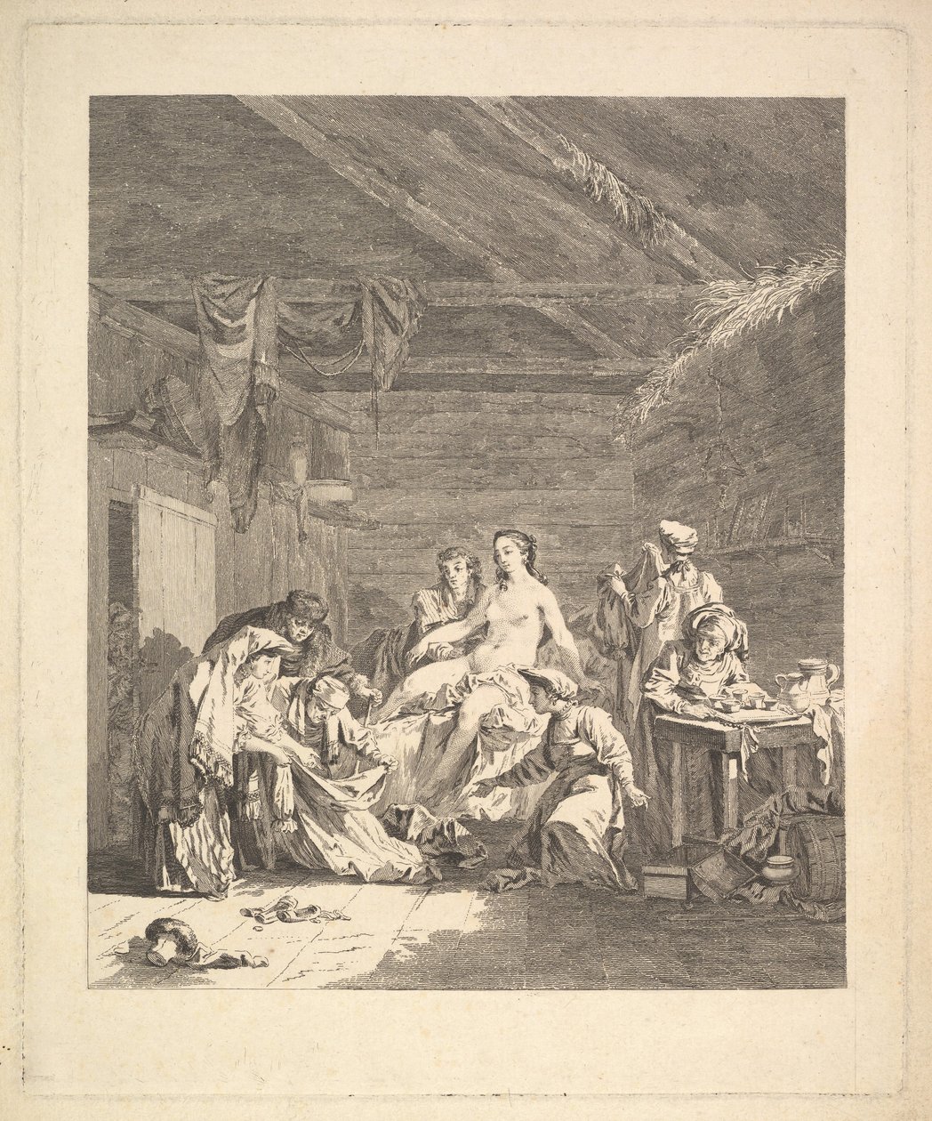 Vignet van het eerste volume, pagina 165: Gebruik van de Russen na het huwelijk en voor de bruiloft door Augustin de Saint Aubin