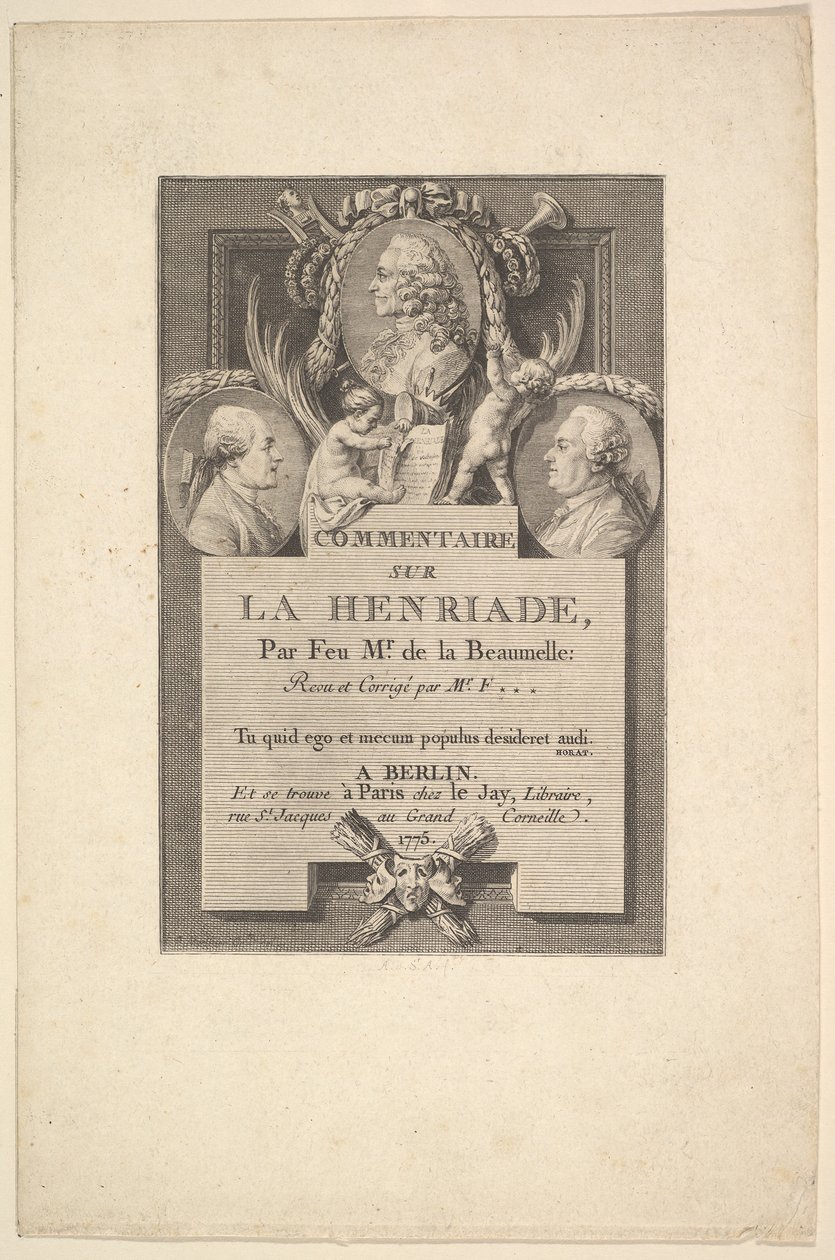 Voltaire, Fréron en la Beaumelle, 1775 door Augustin de Saint Aubin