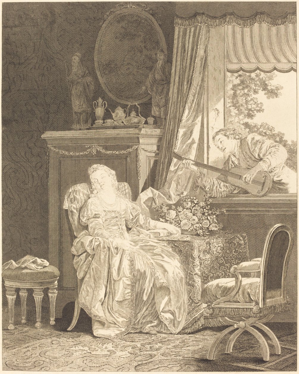 De liefde op zijn Spaans door Augustin de Saint Aubin and Noël Pruneau after Jean Baptiste Le Prince