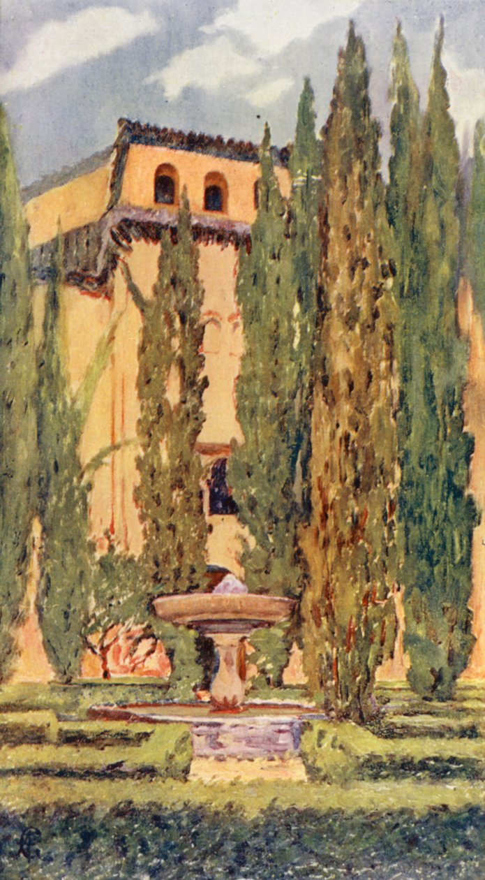 Hof van Lindaraxa, Het Alhambra (kleurenlitho) door Augustine Fitzgerald