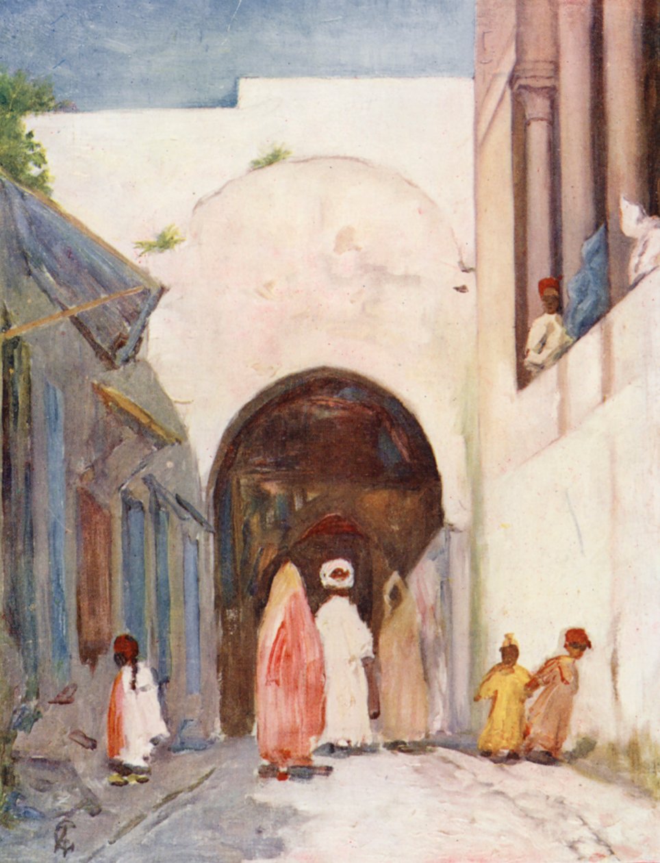 Deuropening van de Grote Moskee, Tunis (kleurenlitho) door Augustine Fitzgerald